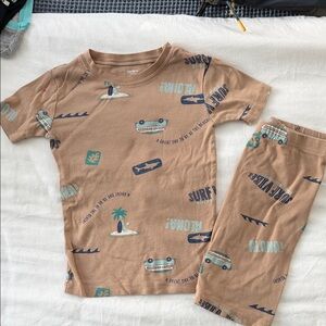Carter's Brown 'Aloha Surf' Short Sleeve Pajama Set with Teal & Navy Accents